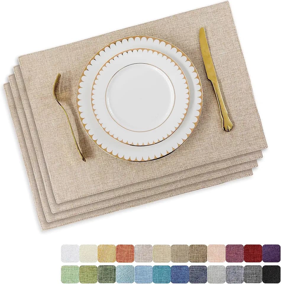 Home Brilliant Burlap Linen Placemats Set of 6 Plate Mats Heat Resistant Dining Table Cloth Placemats Washable Kitchen Table Mats for Holiday Dinner, 13x19 inch, Light Linen