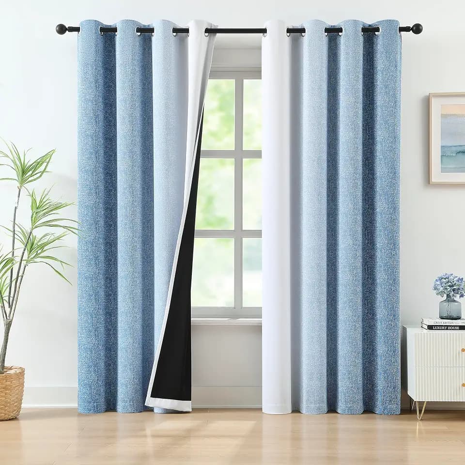 Blue Ombre Blackout Curtains 63 Inch Long for Living Room Grommet, 2 Panels