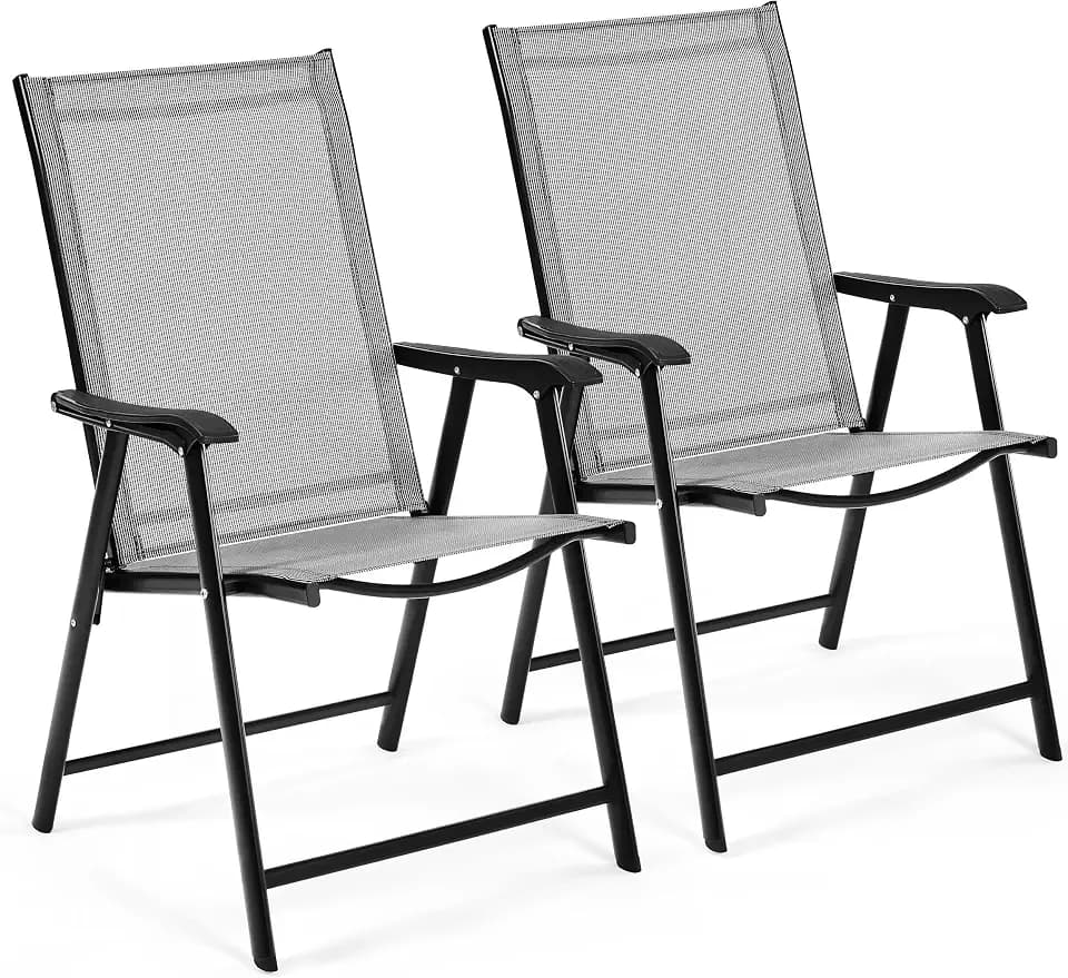 Yaheetech 2er Set Gartenstuhl klappbar mit Armlehnen aus Segeltuch für Outdoor Terrasse Veranda Terrasse Pool Grau