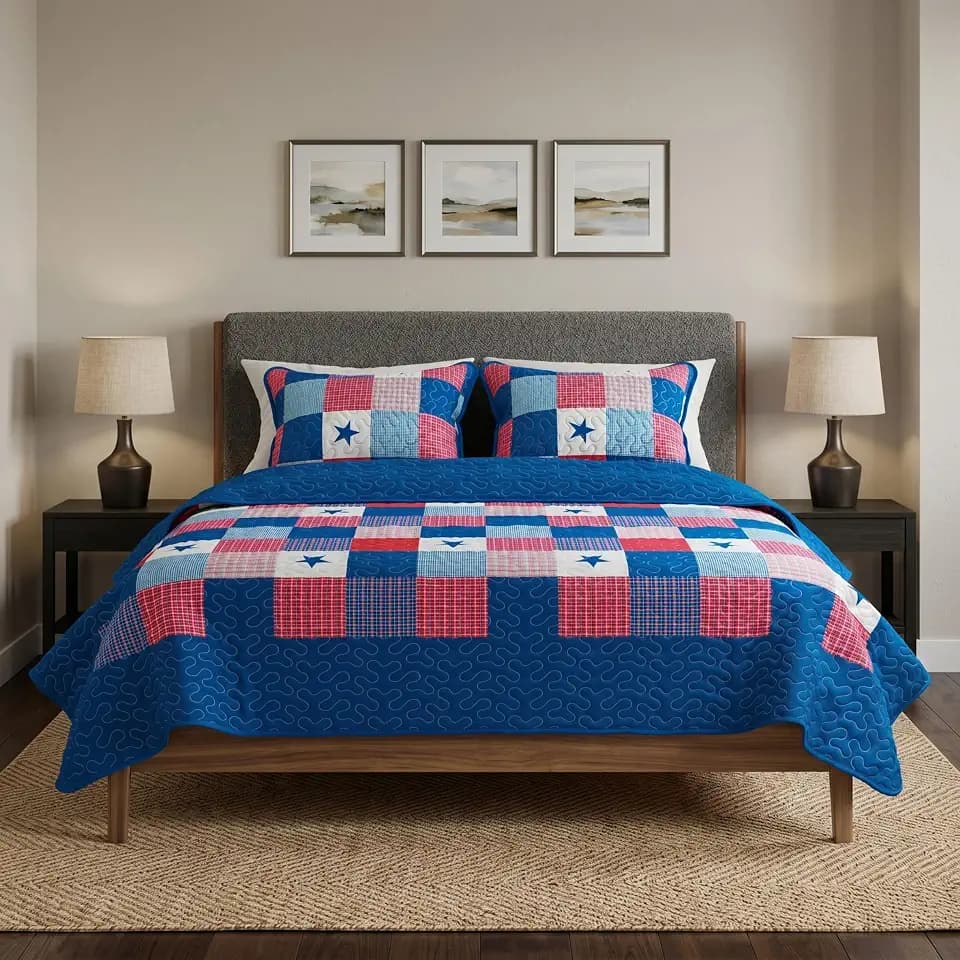 Lavish Home Full/Queen Caroline Patriotic Quilt Set, 3-Piece-Set