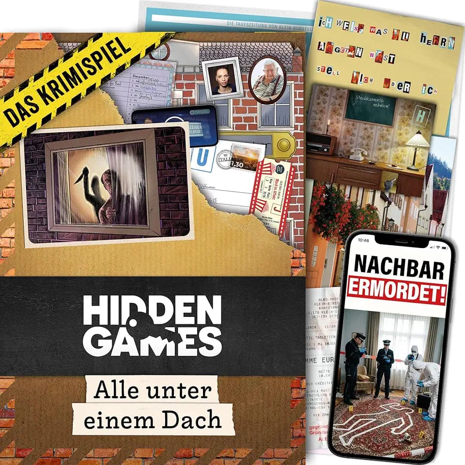 Hidden Games Tatort – Alle unter einem Dach – Krimispiel | Mord im Mehrfamilienhaus – jeder Nachbar verdächtig. Krimispiel, echte Indizien, Audio & Web. 1-6 Spieler, ab 14 Jahren