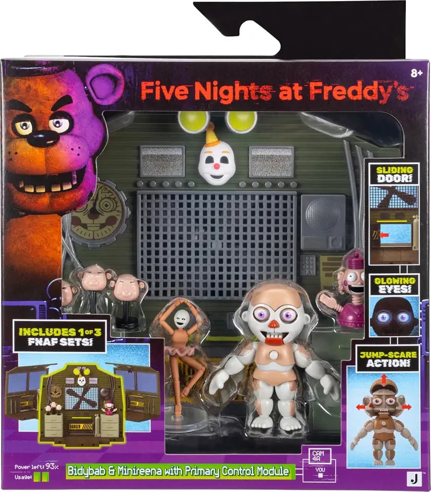 Jazwares Five Nights at Freddy’s Bidybab Office Set - 5-Inch Articulated Figure with Jumpscare Feature, Glow-in-The-Dark Eyes, 2-Inch Accessory, and Diorama