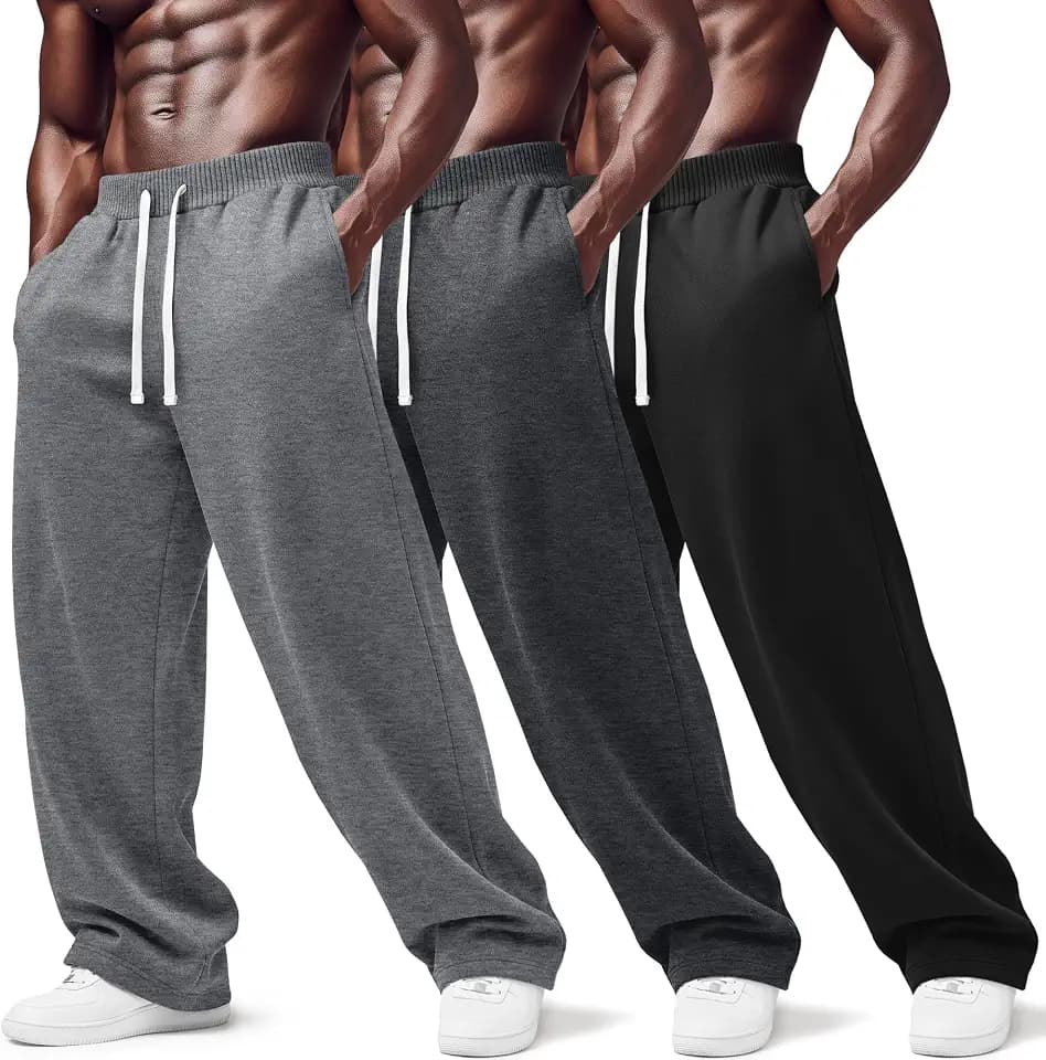3 Pack Men's Baggy Sweatpants Wide Leg Lounge Pants