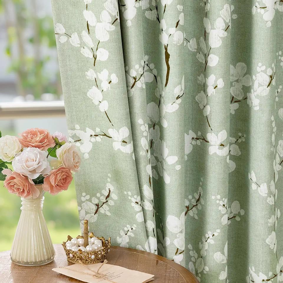 FMFUNCTEX Green Blackout Floral Curtains for Bedroom, 96 Inches, 2 Panels