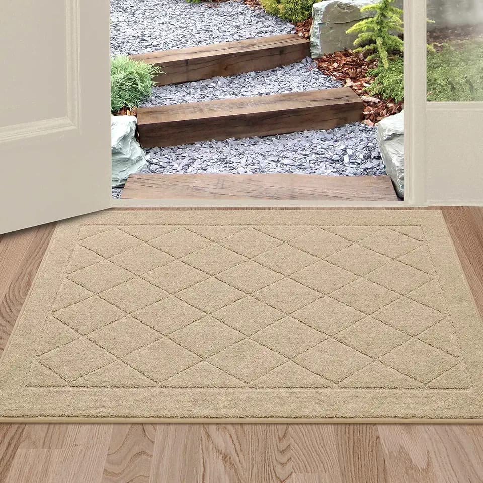 BEQHAUSE Dirt Trapper Door Mat 24" x 36", Doormat Non-Slip, Warm Beige