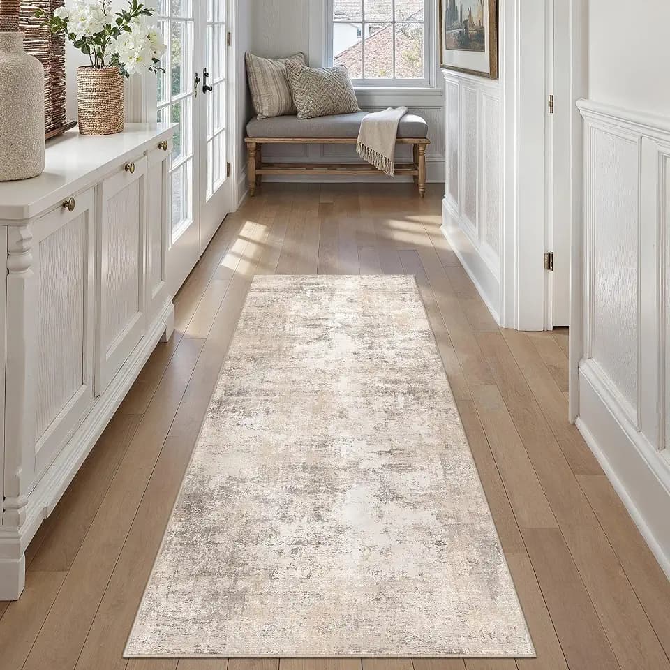 2x6 Beige Grey Abstract Runner Rug
