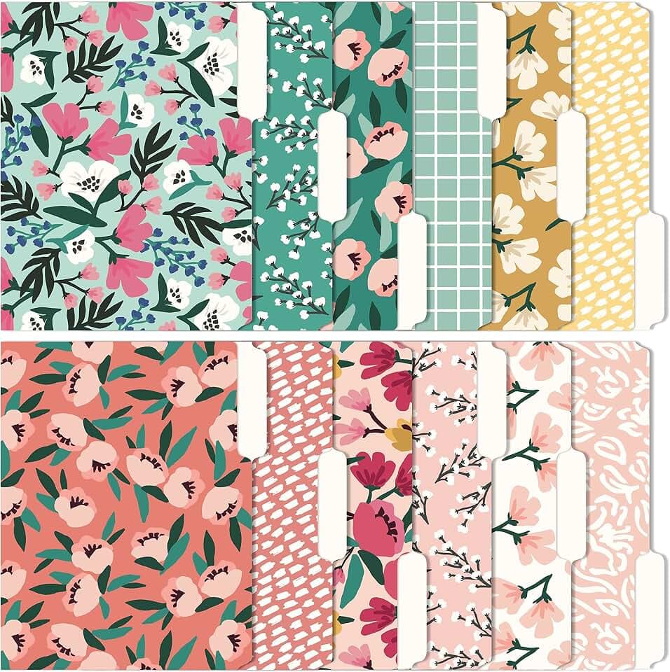 Cute Decorative File Folders, 12 Pack 3-Tab Letter Size, Boho Manila