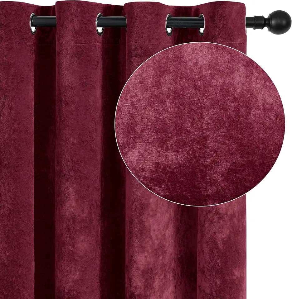 SNITIE Burgundy Red Crushed Velvet Curtains 52" x 96" with Grommets-2P