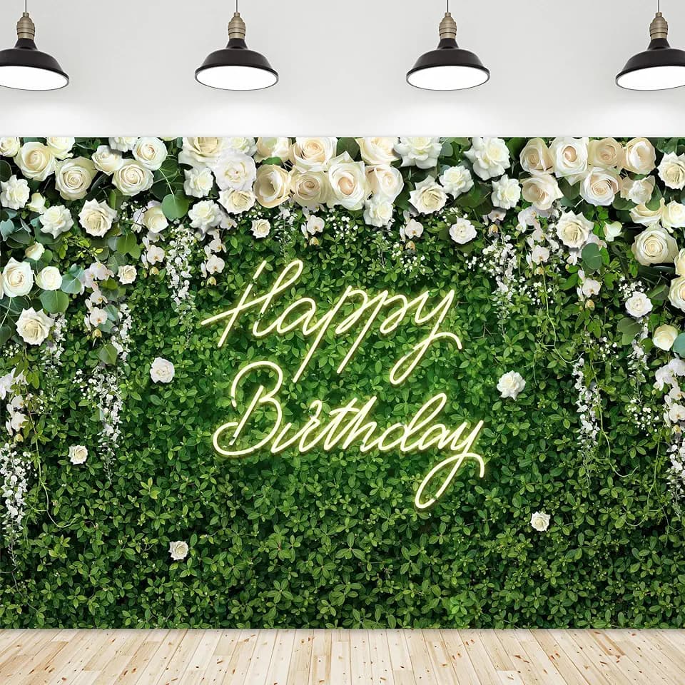 Happy Women Neon Flower Wall White Photography Backdrop