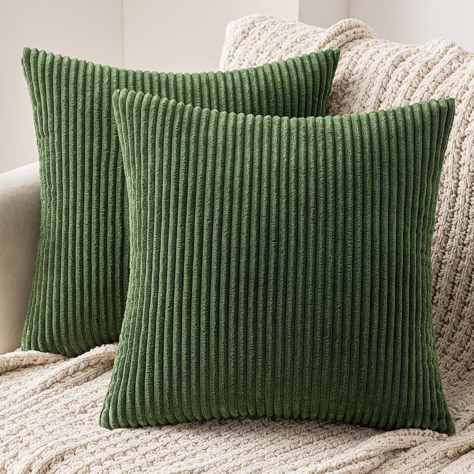MIULEE 2er Set Kissenbezug 50x50 cm Kord Kissenhülle Sofakissen Grün