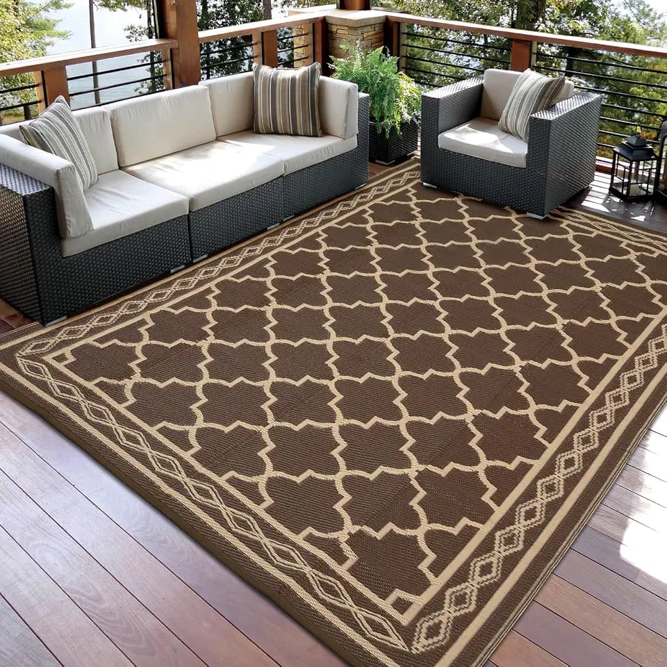 Garvee 10x14 Outdoor Rug Waterproof Reversible Patio Rug Brown/Coffee