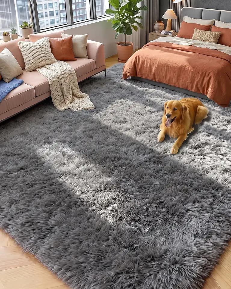 Fluffy Grey Rug for Bedroom 4x6, Modern Area Rugs for Kids Room Living Room