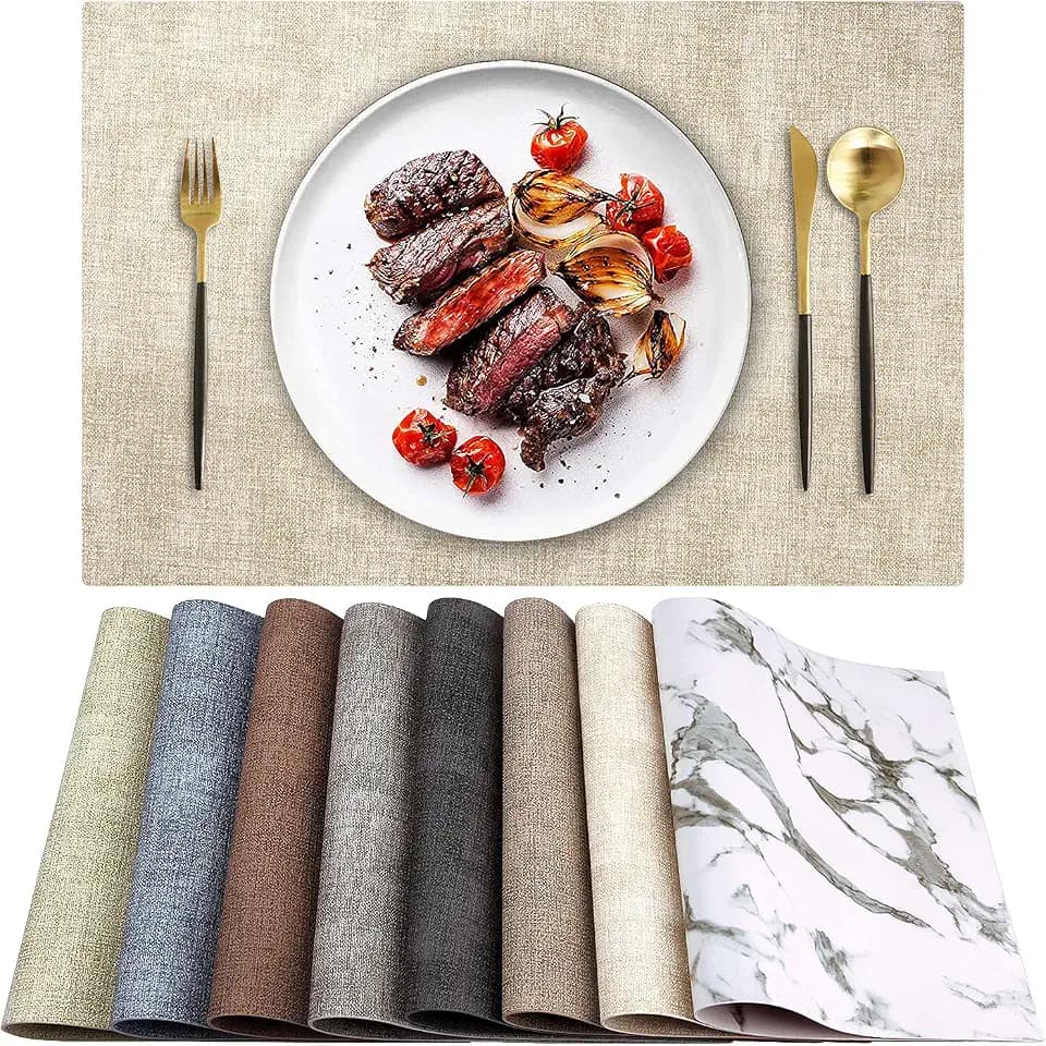 Leder Hitzebeständige Tischsets 6er Set Wasserdicht Abwischbar Waschbar PU Tischsets,Leicht zu Reinigen Anti-Rutsch Platzsets (6, Beige)