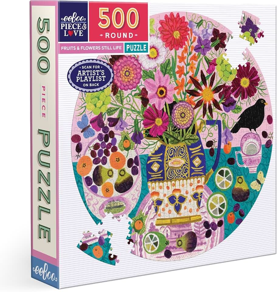 Eeboo - Obst und Blumen – rundes Puzzle 500 Teile aus Karton – Maße 58,5 cm Durchmesser