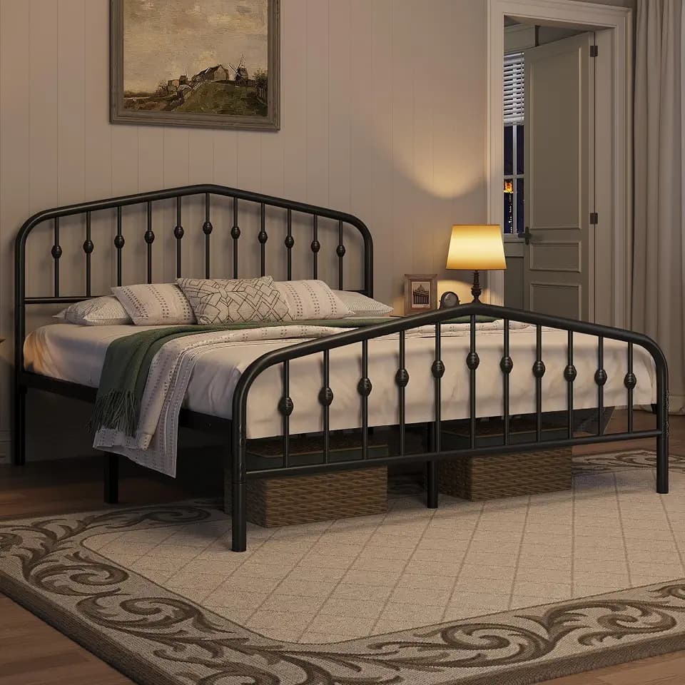 Yaheetech Bettrahmen 160 x 200 cm, Vintage Metallbett mit kronenförmigem Kopfteil, Stabiles Bettgestell Doppelbett aus Metall, Robust & Leichte Montage Gästebett Jugendbett Tagesbett, Schwarz