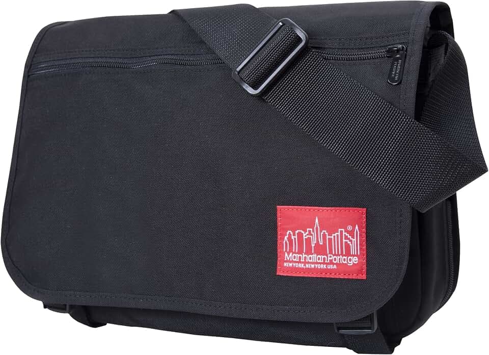 Manhattan Portage Europa Messenger Bag (Medium) Expandable With Laptop Sleeve Water Resistant Luggage Attachment 1000D Cordura For Work College Travel (Black)