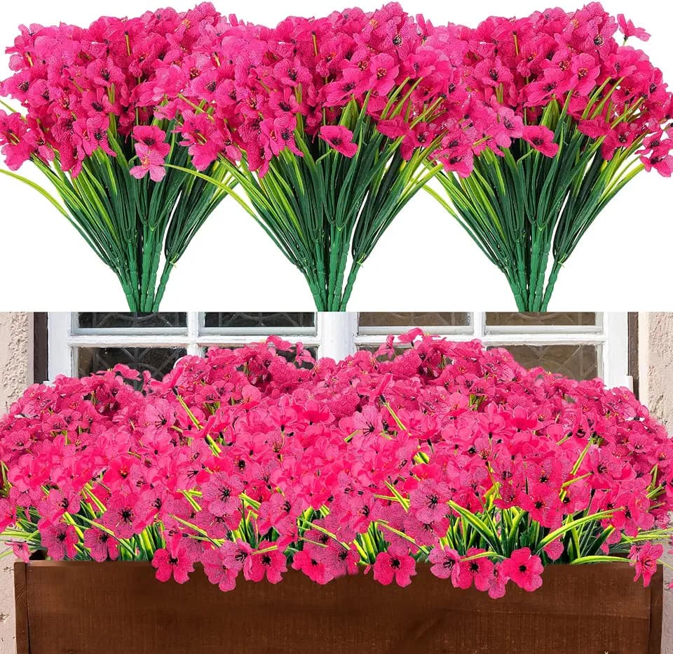 Jutom 24 Pcs Artificial Flowers for Outdoor Decoration, Rose Red
