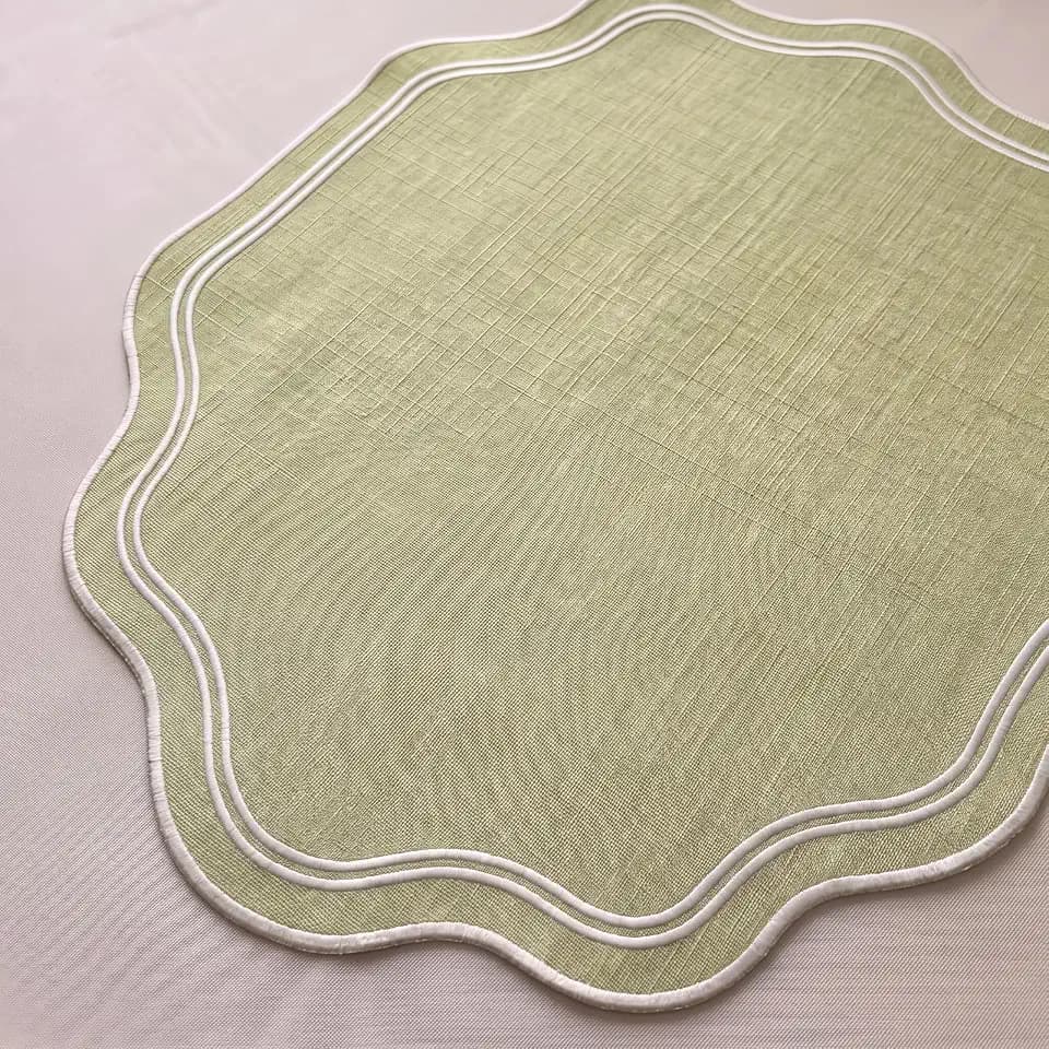Breling 6 Pcs Cotton Placemats Cotton, Scalloped Edge Sage Green