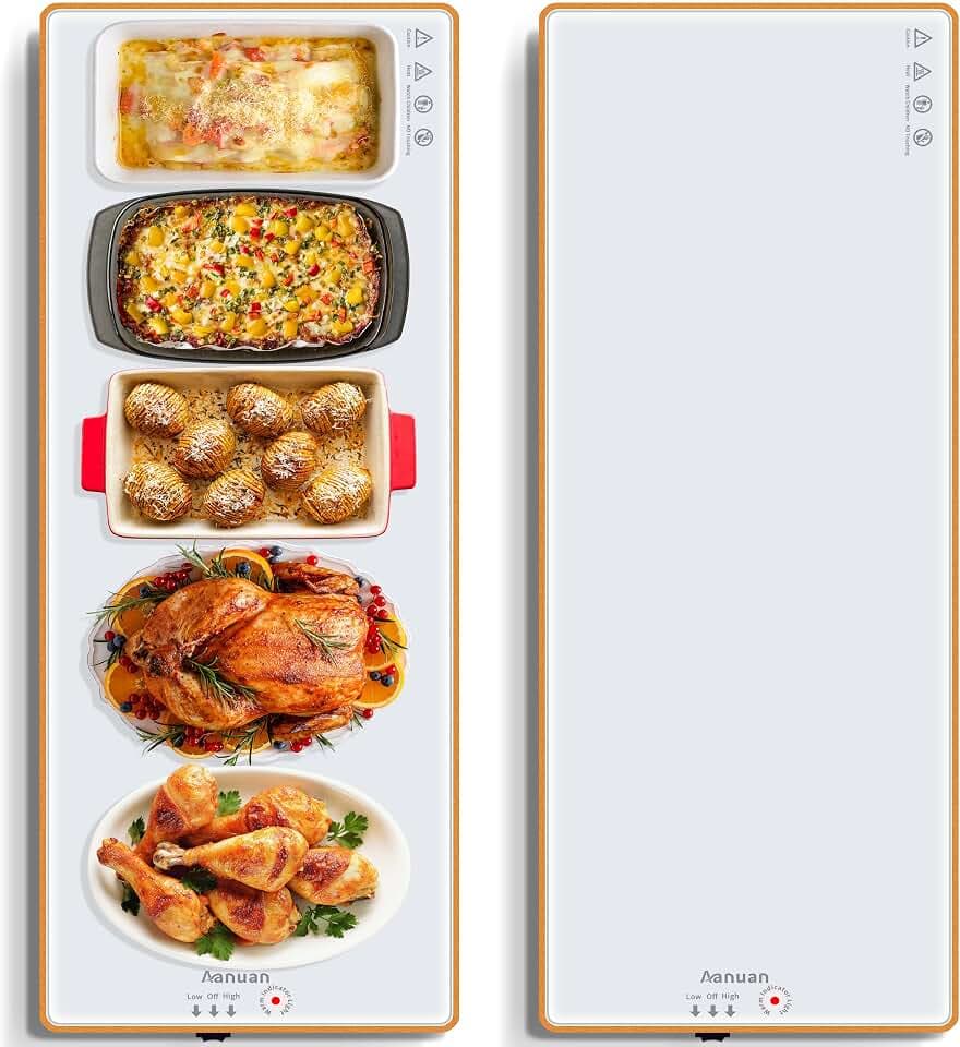 Warming Trays for Buffets Party, 40"x12", Tempered Glass Food Warmer, White