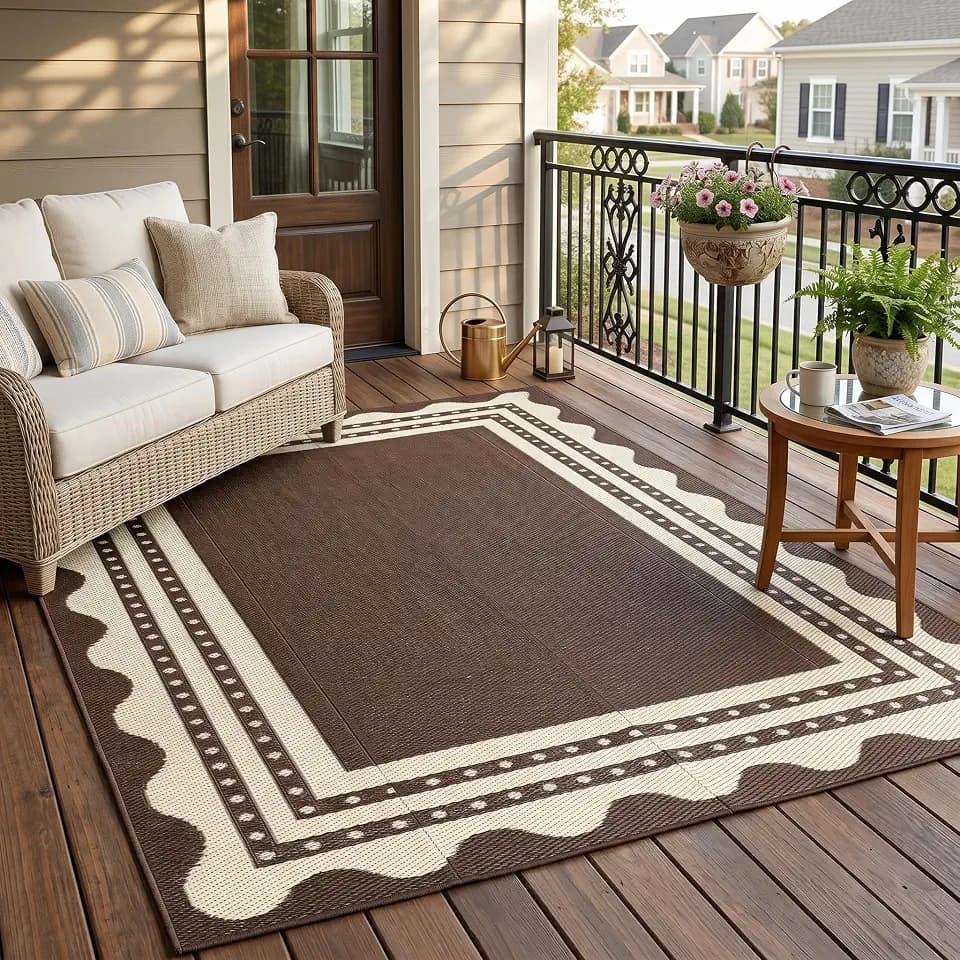 IDEALHOUSE 9x12 Waterproof Outdoor Rug, Reversible Patio Mat, Brown Beige