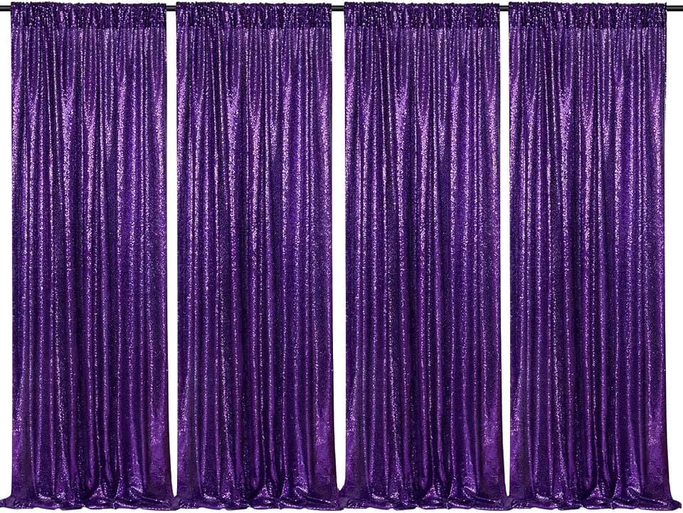 Purple Sequin Backdrop 4 Panels 2FTx8FT Glitter Party Photo Background