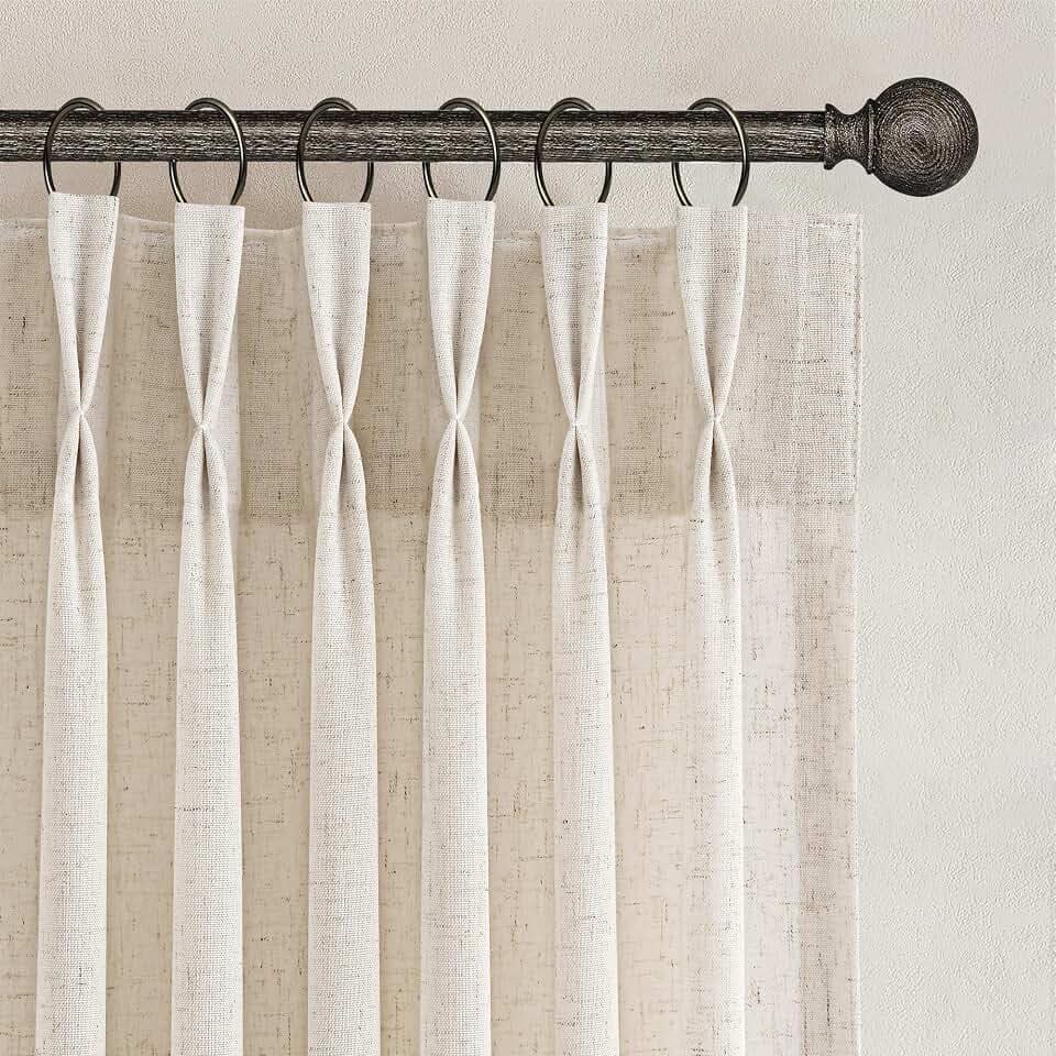 Joywell Linen Pinch Pleated Curtains 96 Inch Long for Living Room Beige