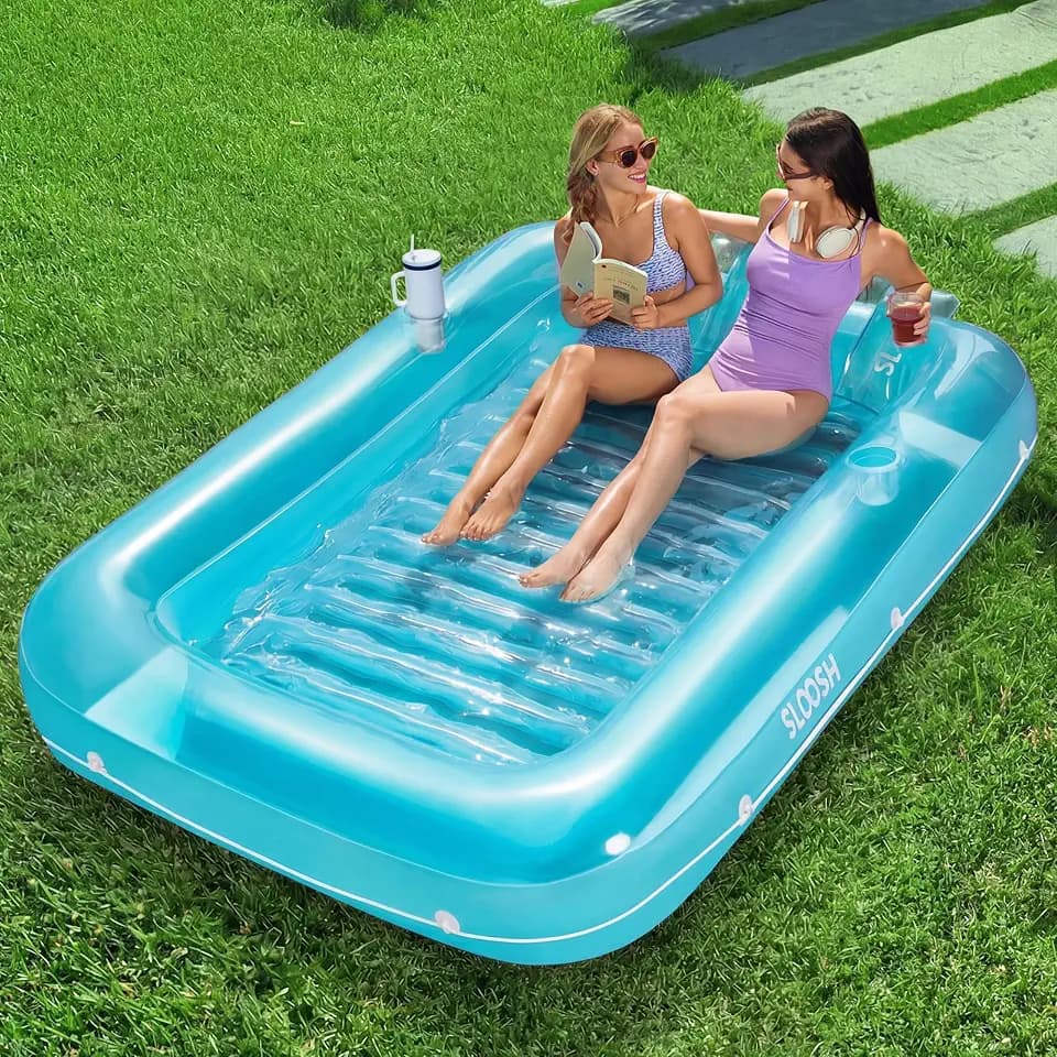 Sloosh aufblasbarer Sonnenpool, Luftmatratzte Pool, Sonnenbad mit abnehmbarem Kissen, persönlicher Luftmatratze Wasser für Erwachsene, Sommerspaß, Wasserparty