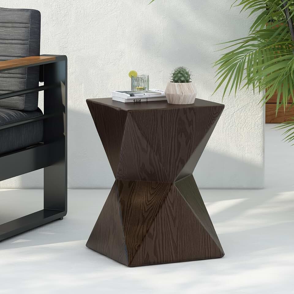 Christopher Knight Home Square Side Table, Concrete Outdoor Table, Accent End Table, Side Table with Wood Grain Finish Modern Design Ideal for Patio Garden Balcony Living Room, Natural