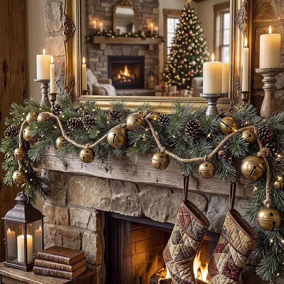 Christmas Jingle Bell Decor Gold Bells on a String Garland