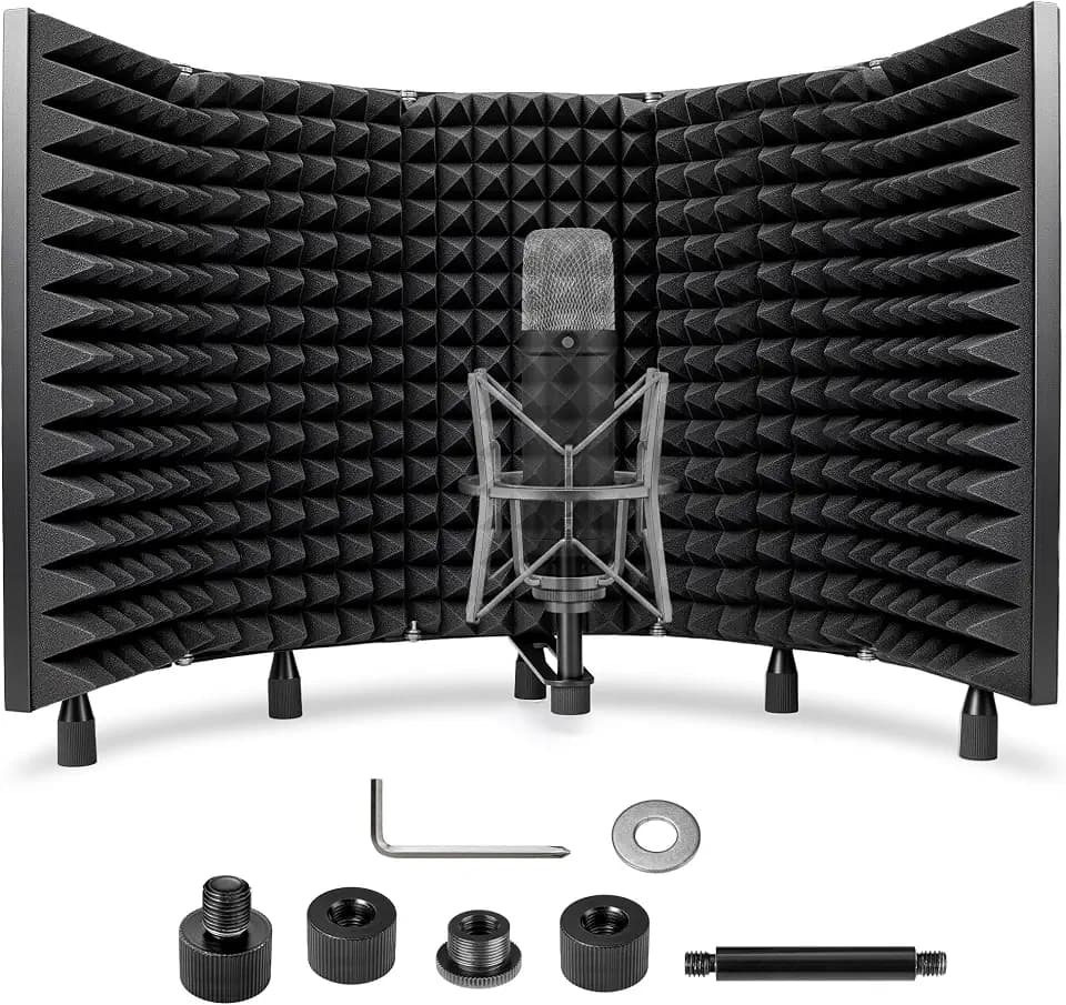 CAHAYA 5 Panel Mikrofon Isolation Schallschutz: 180° Einstellbare Mikrofon Pop Filter Schallabsorbierend, Faltbar Mic Isolation Schild für Aufnahmestudio Aufnahmen