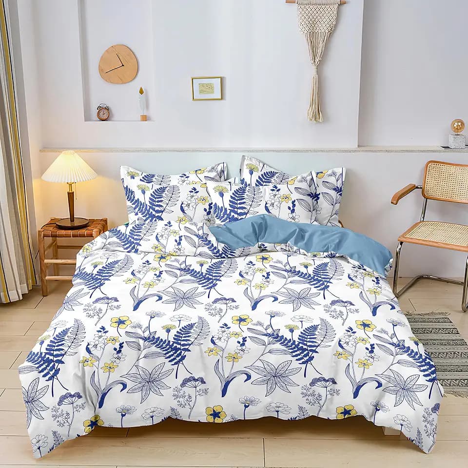 Bettwäsche 140x200 cm 2 Teilig Blätter Blumen Muster Pflanzen Bettwäsche Microfaser Bettbezug mit Reißverschluss Kissenbezug 70x90 cm