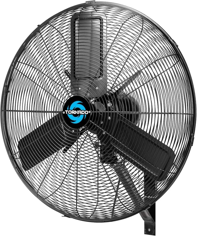 Tornado 24 Inch Outdoor Wall Mount Fan, IPX4 Water-Resistant, High Velocity, Oscillating, 2-Speed, 7350 CFM, TEAO Motor, cETL Listed– For Industrial Use