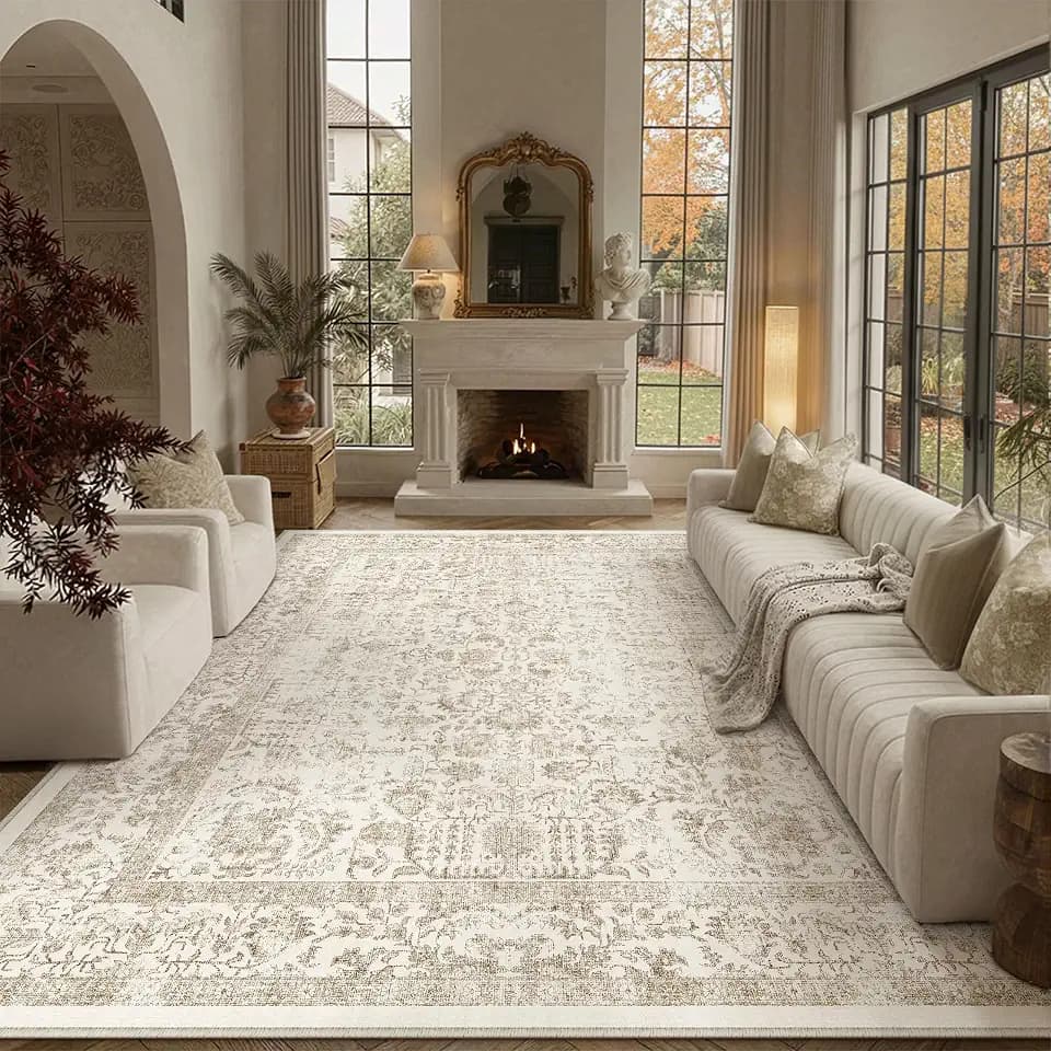 PureCozy Light Brown Area Rug 8x10 Vintage Floral