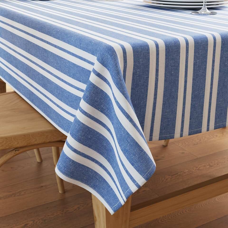 Encasa XO Cotton Tablecloth Rectangular 56"x72" Franca Blue Stripes