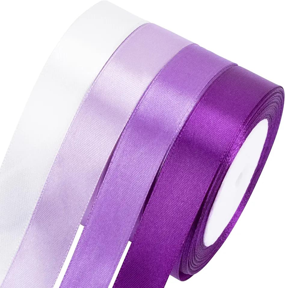 Satinband Lila 20mmx22m Geschenkband Lila Schleifenband Hochzeit Bänder zum Basteln Weiß Dekoband für Geburtstag DIY Geschenkverpackung