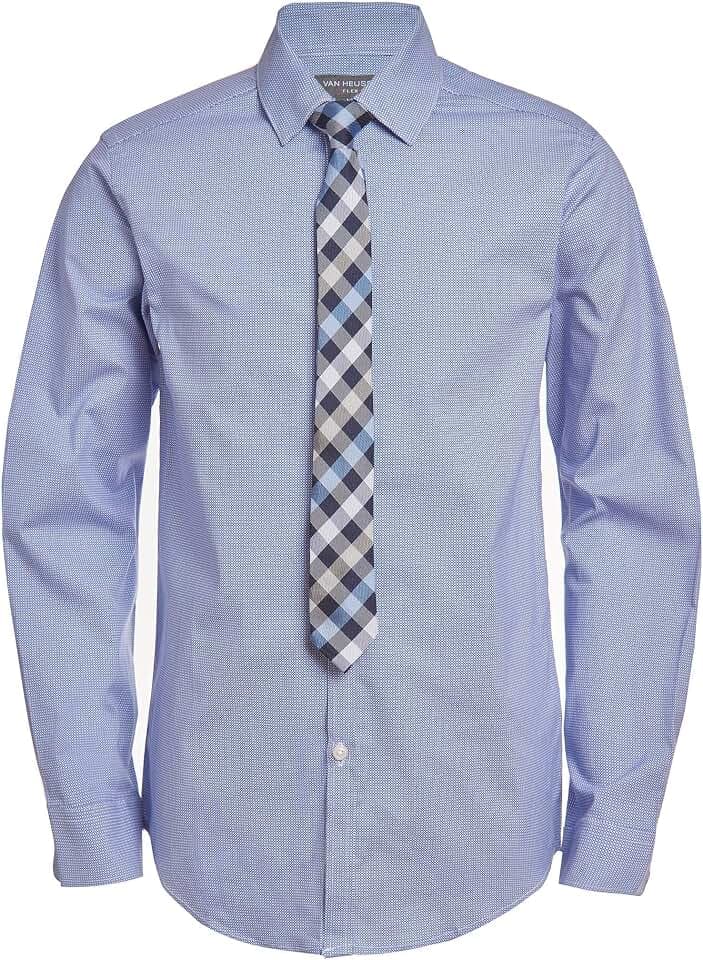 Van Heusen Boys' Long Sleeve Collared Button-down Dress Shirt and Tie Set
