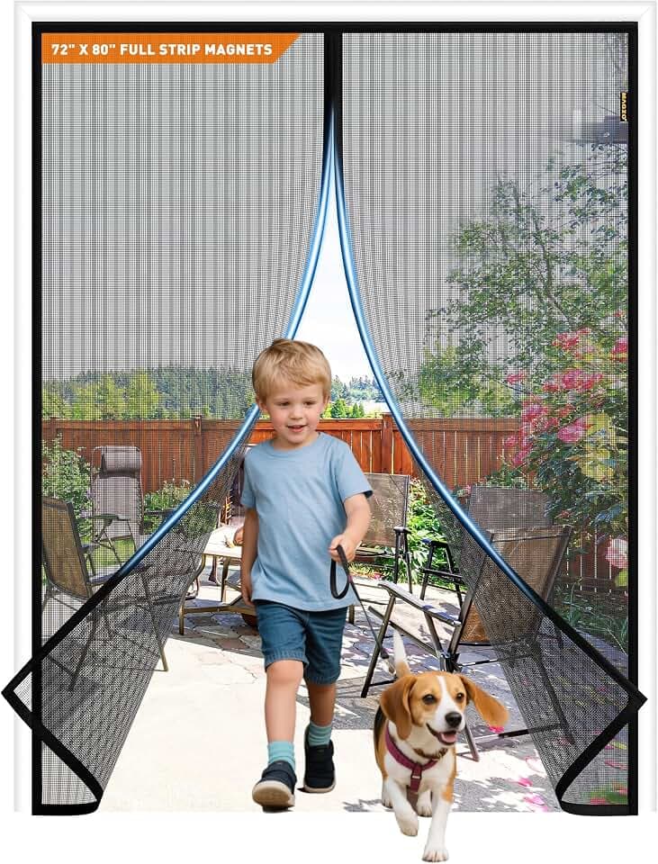 MAGZO Full Strip Magnetic Screen Door Weighted Bottom Fit Door Size 72"x80"