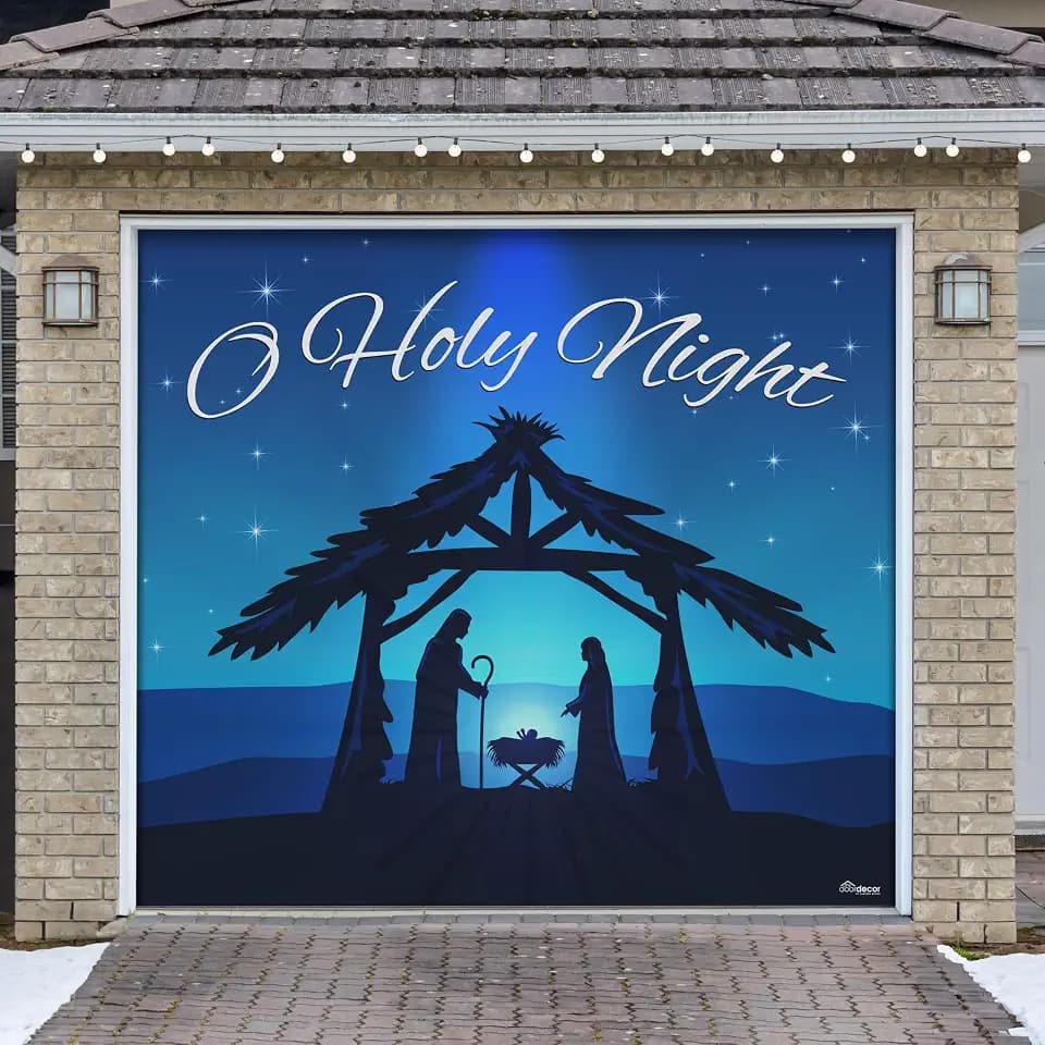 7' x 8' - O Holy Night Nativity - Christmas Single Garage Door Banner