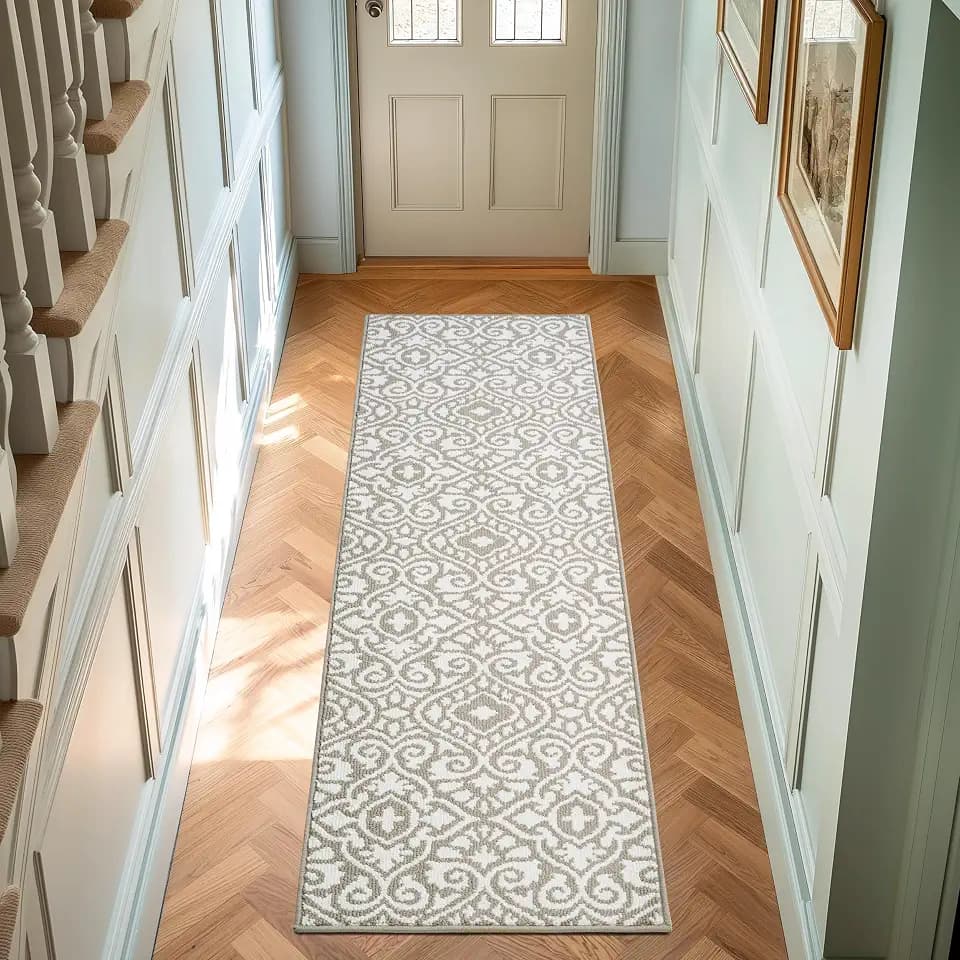 Laura Ashley All Loop Tufted 26" x 96" Washable Skid-Resistant Runner Rug - Linen/Ivory Feya Two-Tone