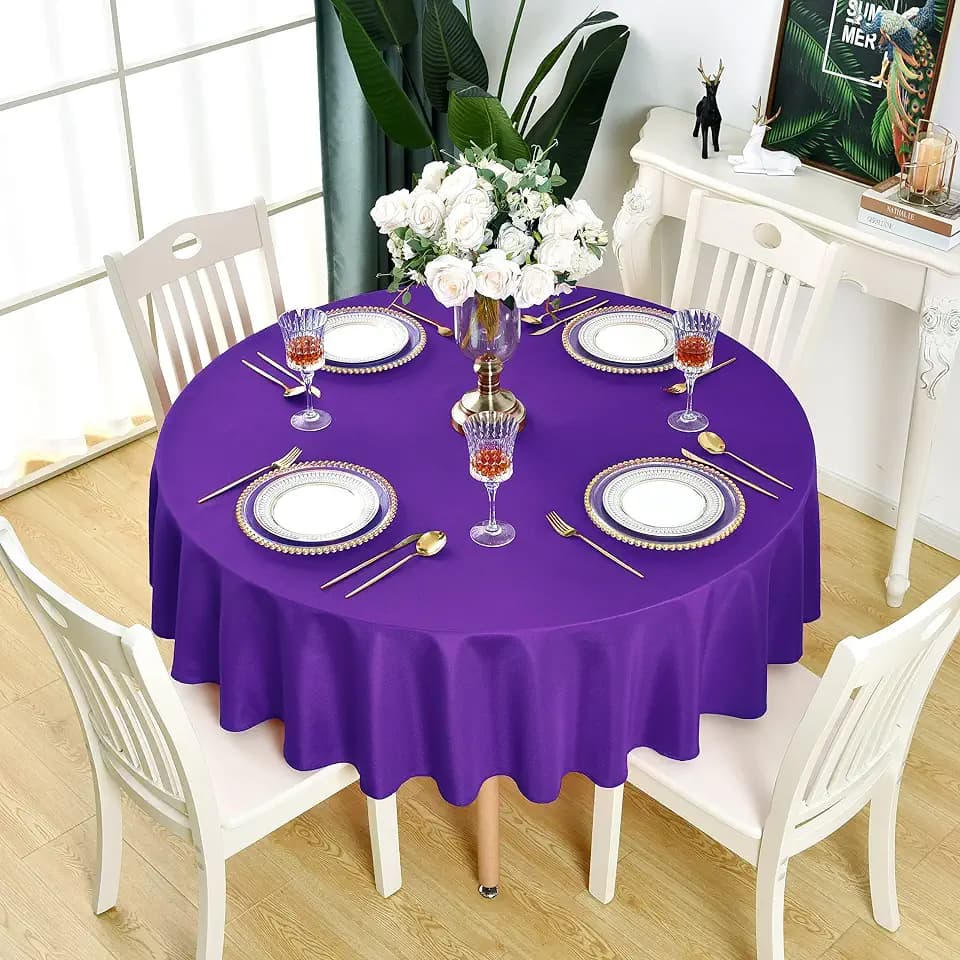 Purple Round Tablecloth Waterproof Wrinkle Free Table Cloth, 60 inch