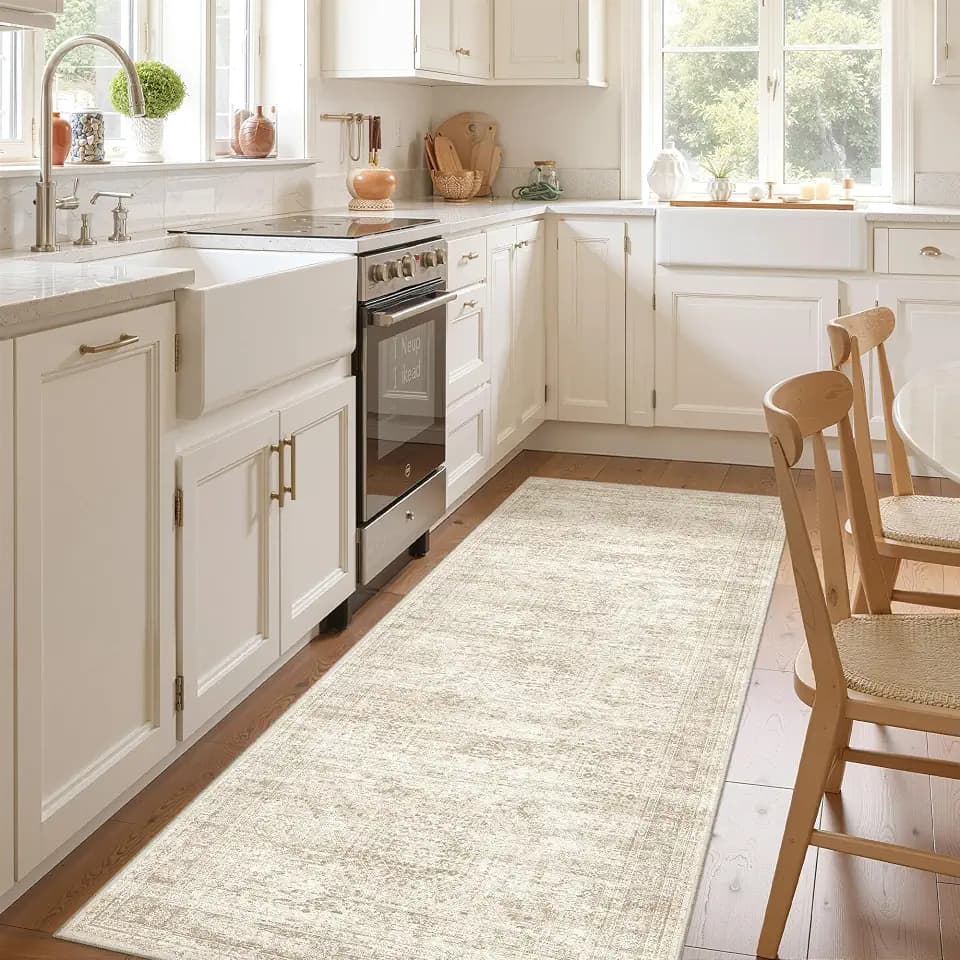 3x8 Runner Rug Non Slip,Washable Hallway Runner Rug,Beige