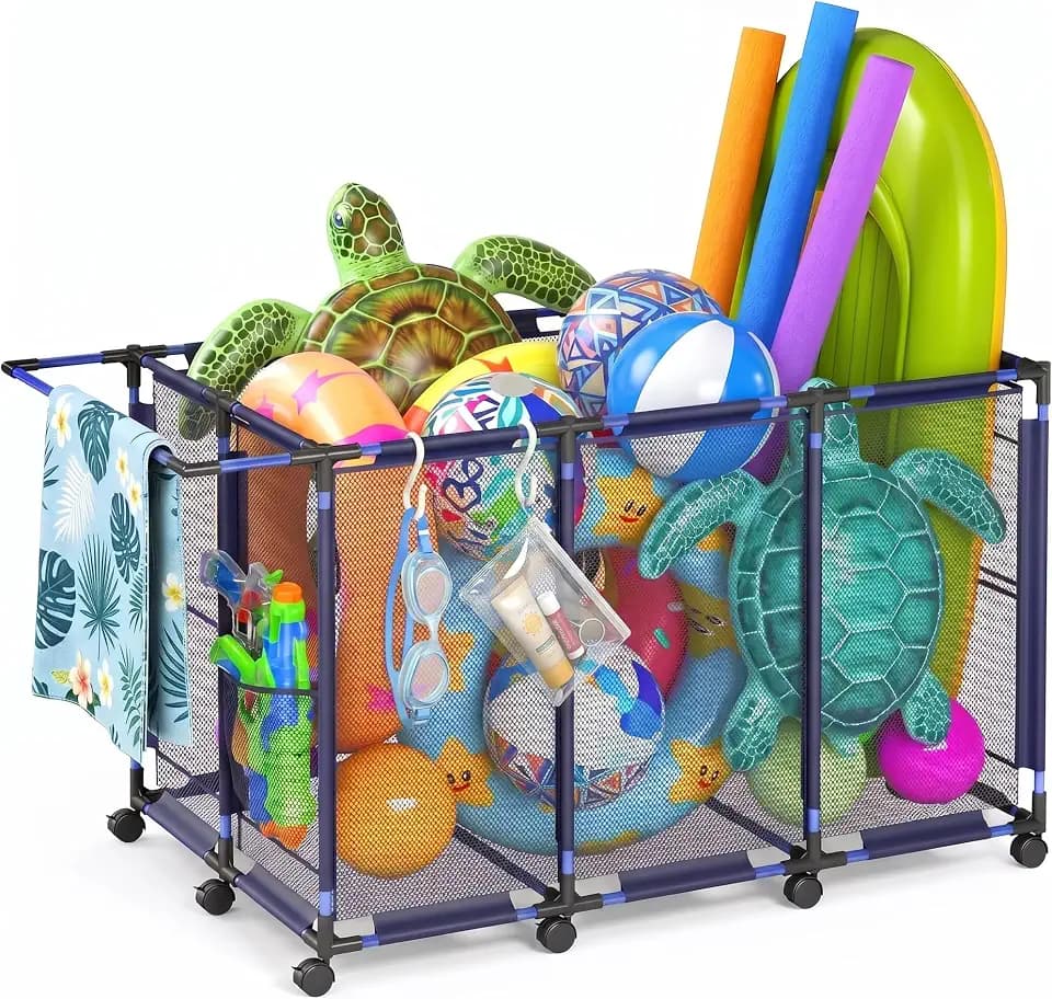 Pool Toy Storage Organizer, Large Rolling Mesh Pool Float Bin 218 Gallon