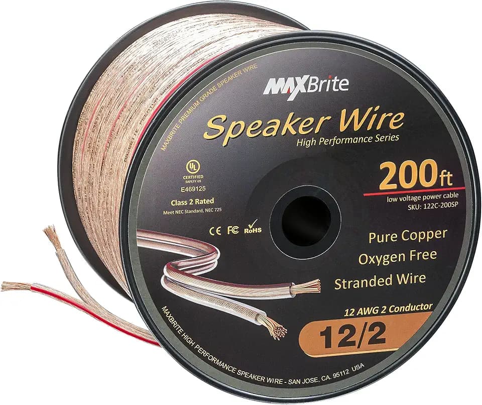 200 ft. Spool High Performance 12 Gauge Speaker Wire, Oxygen Free Pure Copper - UL Listed Class 2