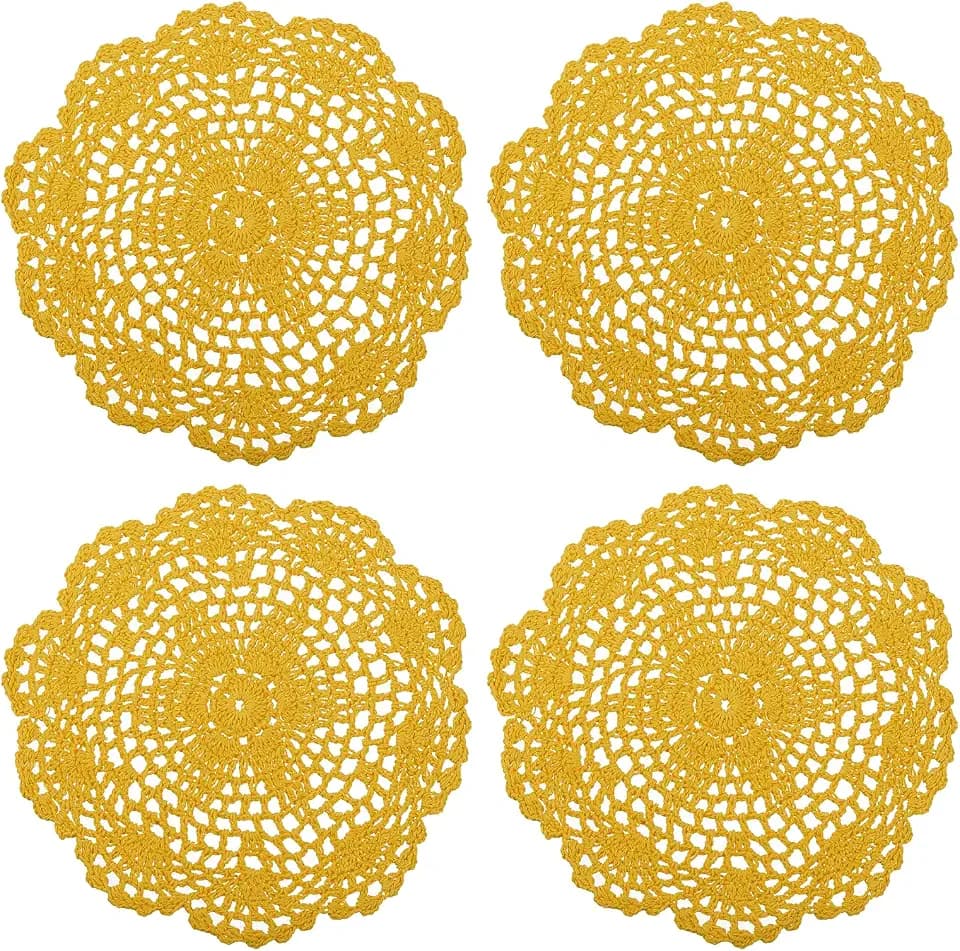 uxcell Crochet Doilies Round Lace Placemats 8" Ginger Yellow 4Pcs