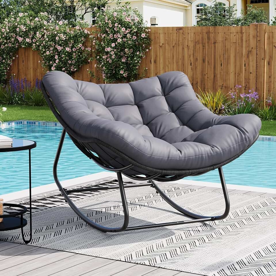Garvee Outdoor Rocking Chair, Oversized Papasan Chair with Cushion
