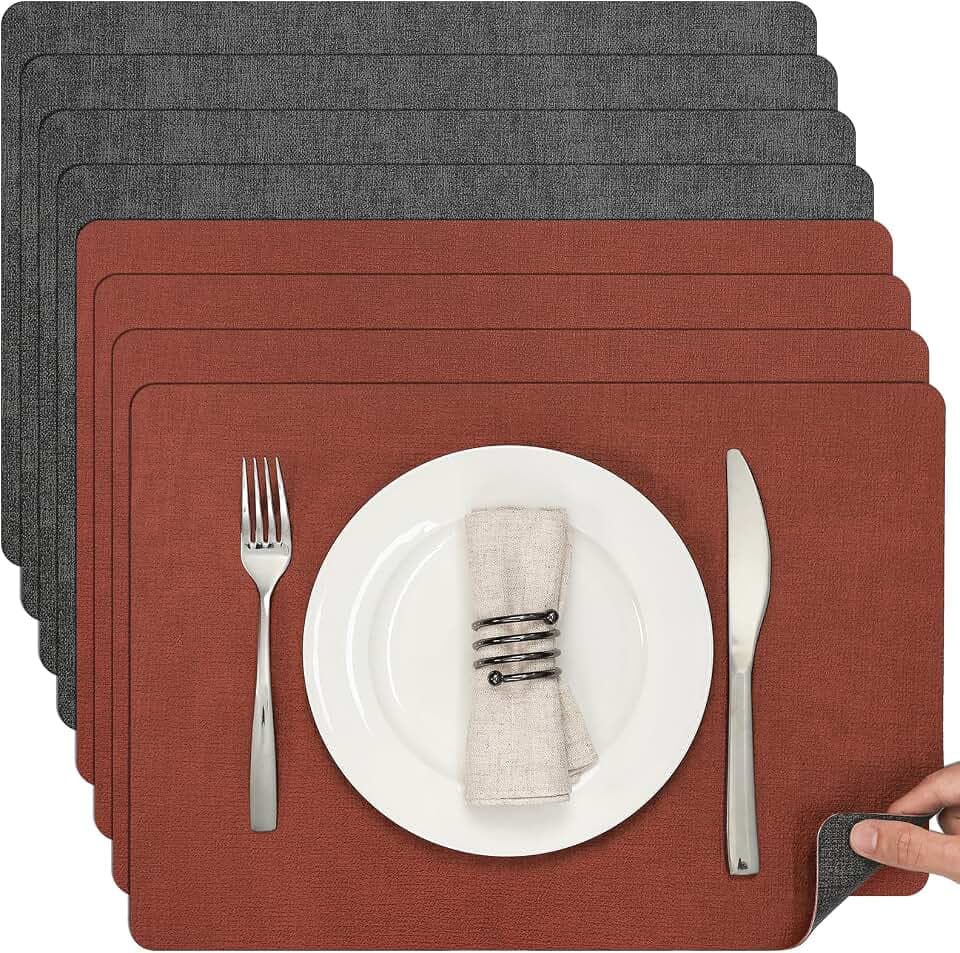 Myir JUN Faux Leather Placemats Set of 8, Reversible Dual-Color Place Mats