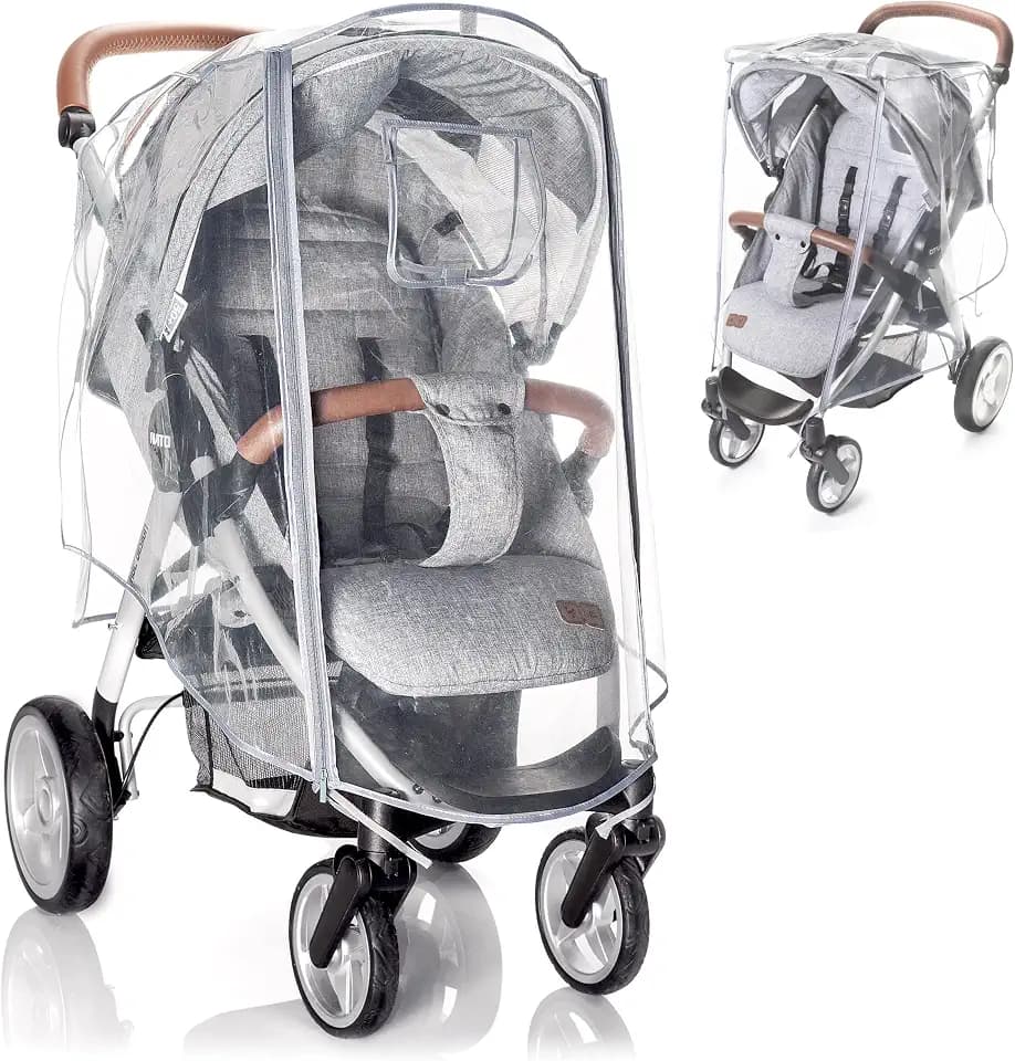 Zamboo Universal Regenschutz Buggy mit vollständiger Frontöffnung | Regenverdeck Kinderwagen & Sportwagen mit Fenster und Doppel Reißverschluss zum Öffnen | transparent, schadstofffrei