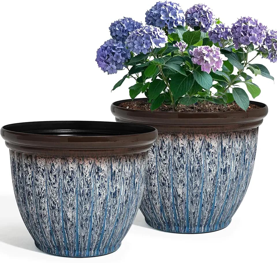 15" Large Flower Pots, 2-Pack Big Plastic Planters for Outdoor Plants