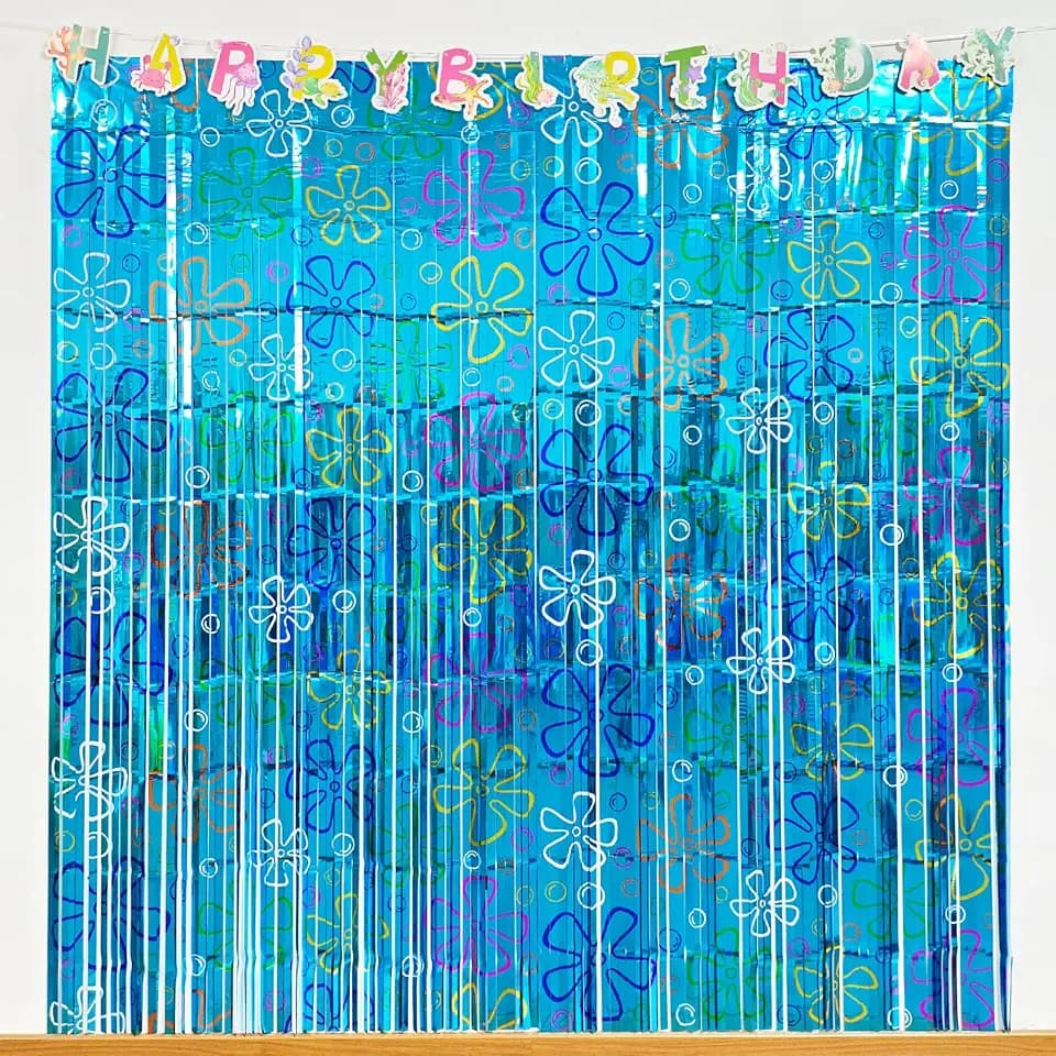 Caisehabu 2 Pack Ocean Theme Birthday Door Curtain Decorations, Under the Sea Party Supplies Foil Fringe Backdrop, Ocean Birthday Photo Booth Background for Beach Theme Party Decor