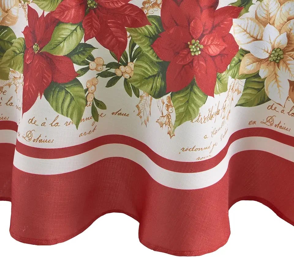 Red and White Poinsettias Tablecloth, Multicolor - 60" W x 84" L Oval